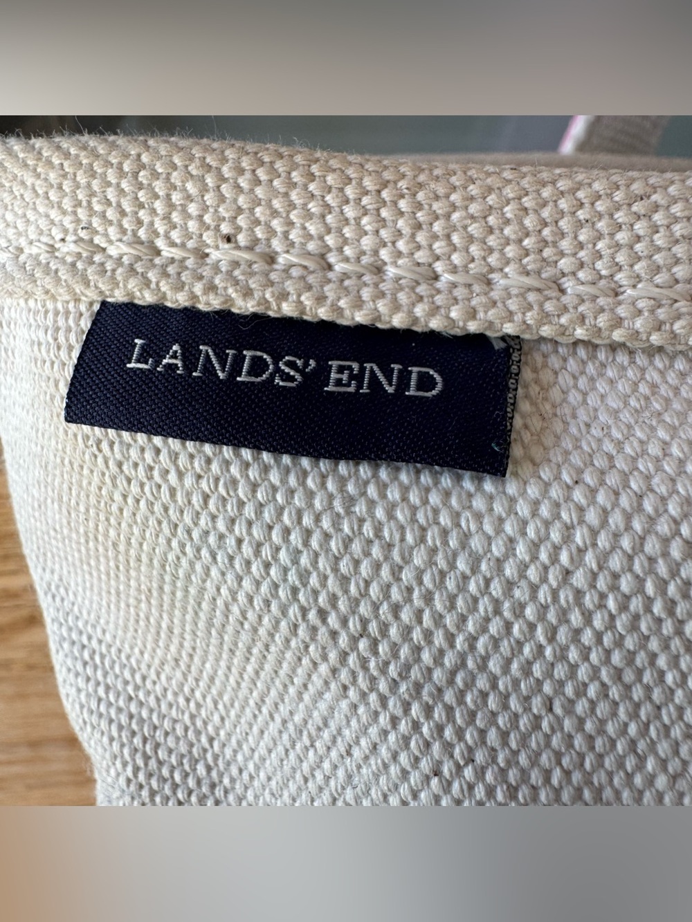 Lands’ End Canvas Tote Bag Pink & Natural Monogrammed “Sue” Medium Open Top Boat - Picture 6 of 13
